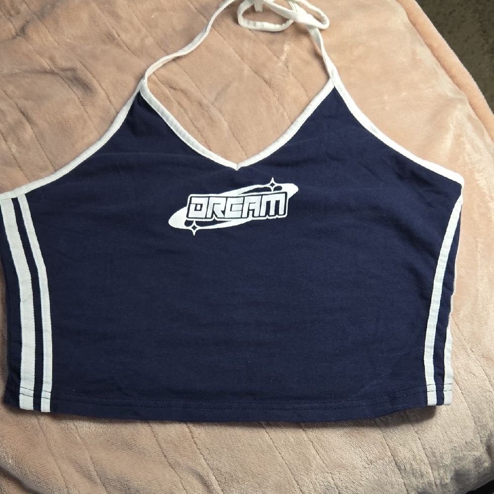 Navy Halter Top with White Accents